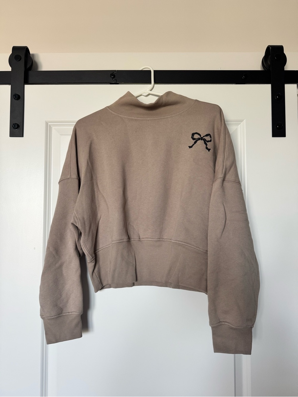 wild fable Cropped Taupe Turtleneck Sweater with Bow Detail